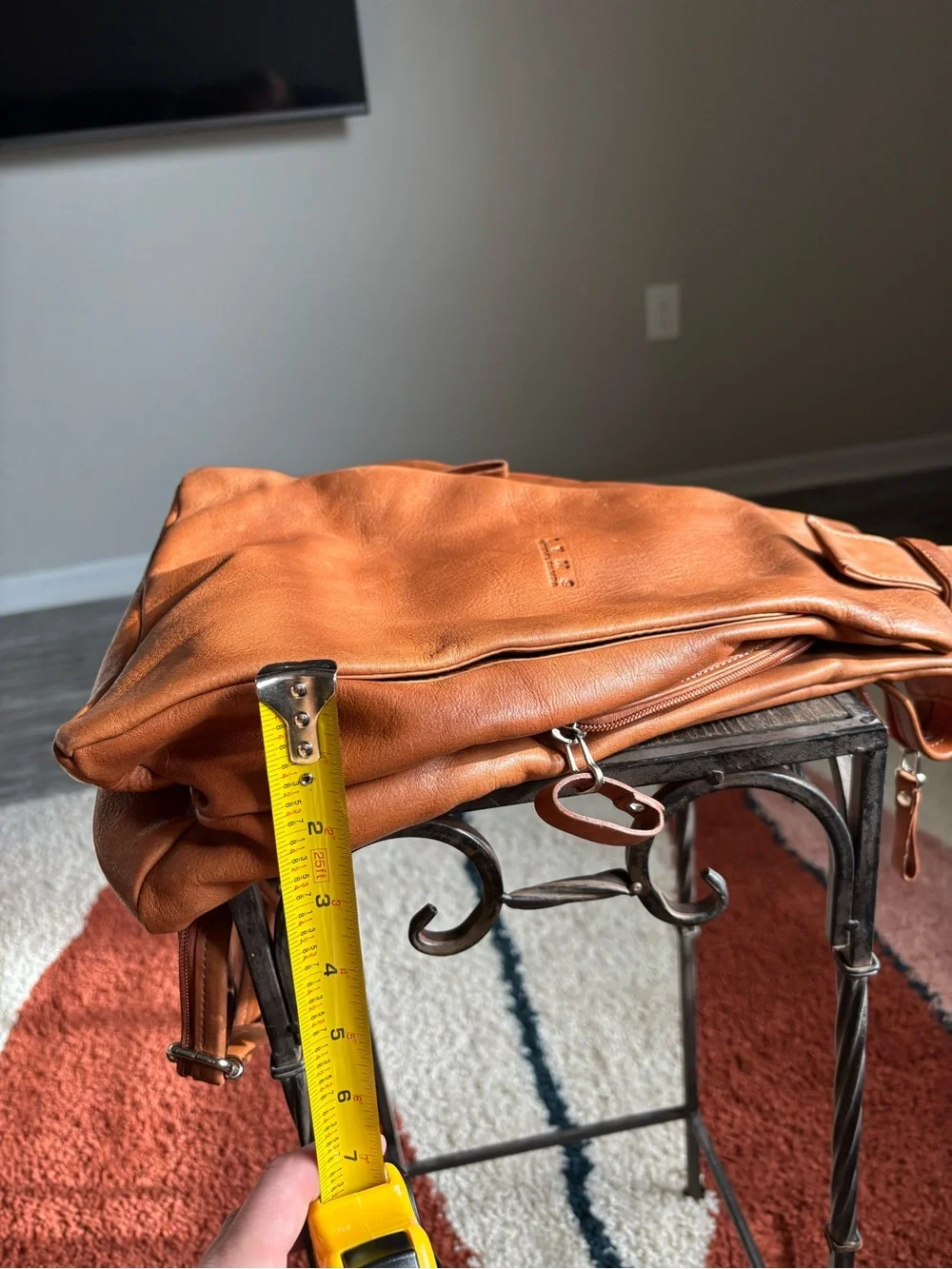 Leather Backpack Tote in Cognac Brown